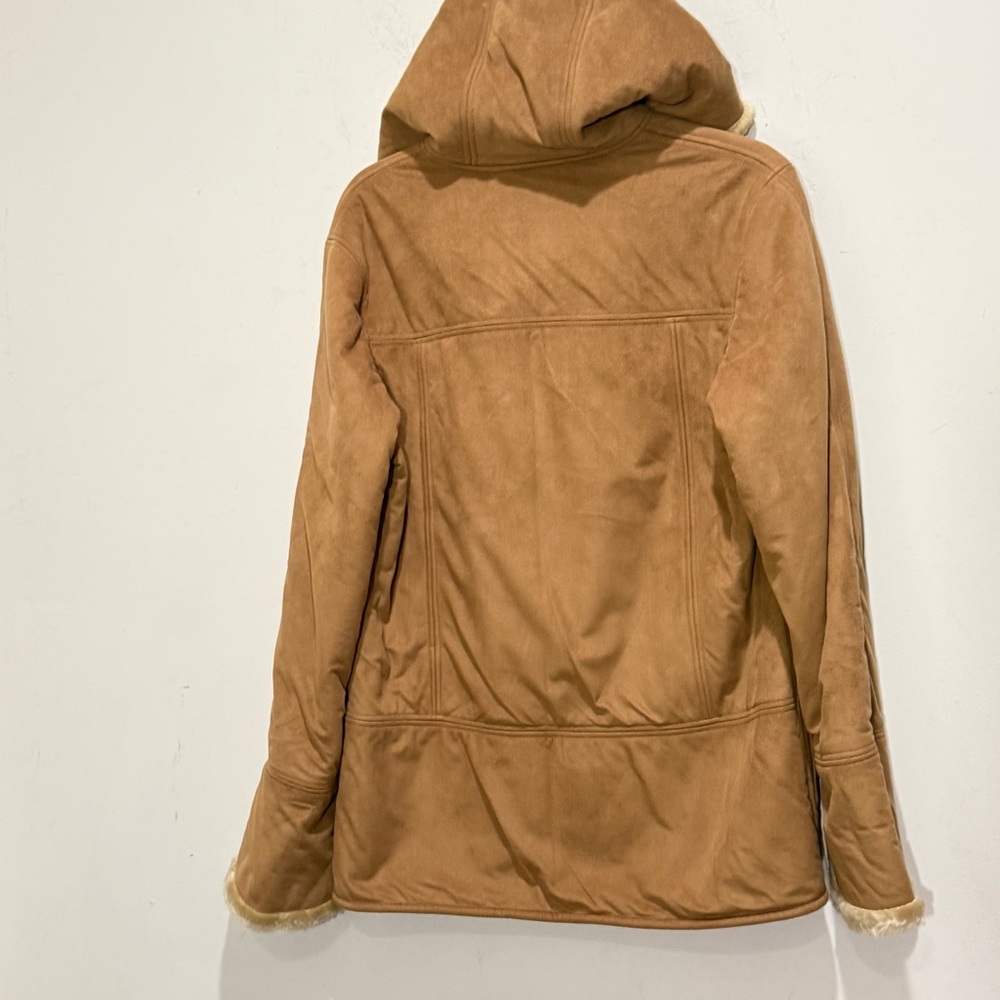 Novelti Tan Suede Fur Lined Hooded 4 Button Down Closure Jacket Coat Size S NWT - Picture 3 of 8